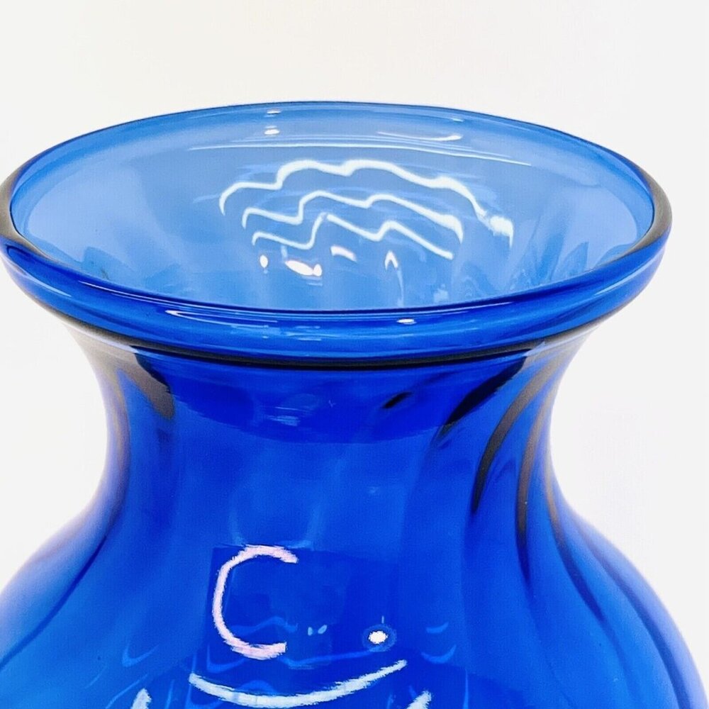 Vintage Indiana Glass Cobalt Blue Flower Vase Swirled Diamond 3D Effect Ohio USA - Picture 10 of 12